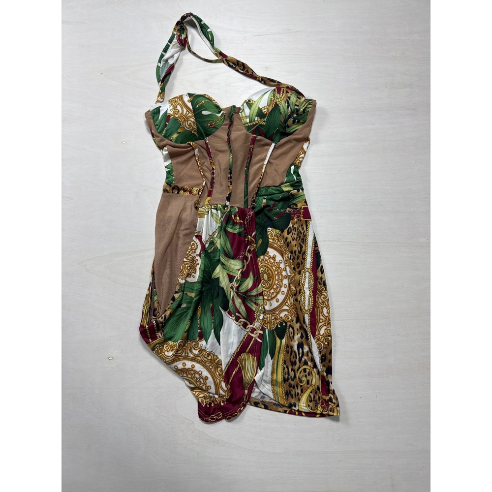 Fashion Nova Multicolor Tropical Print Mini Dress - Green, Red, White, Gold - Picture 4 of 9